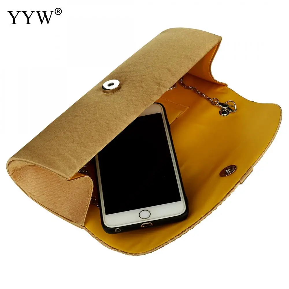 Шелковый клатч вечерняя сумочка желтая сумка-конверт для женщин с подвесным