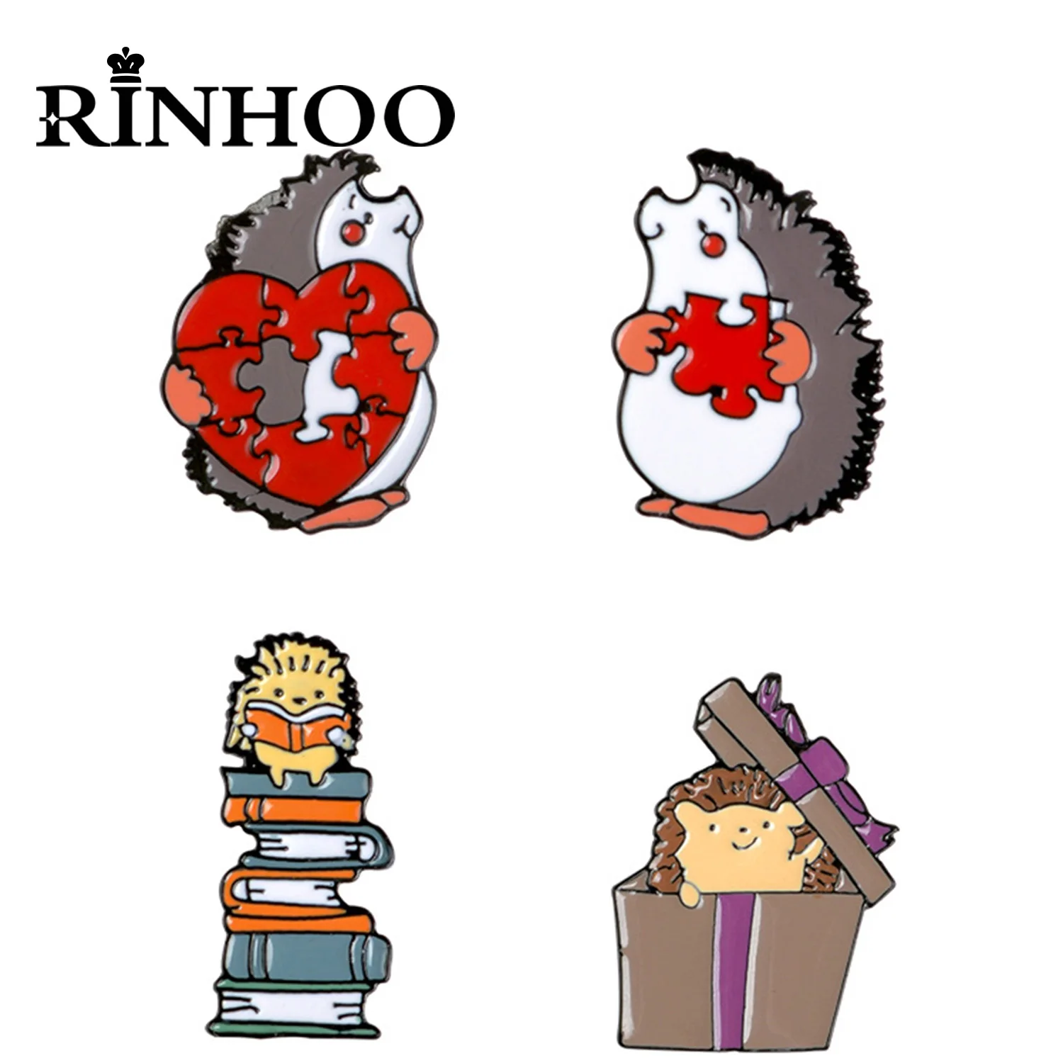 

Rinhoo Cute Cartoon Hedgehog Brooch Fashion Daisy Flower Book Blocks Violin Hedgehog Lapel Pin Animal Jewelry Funny Enamel Badge