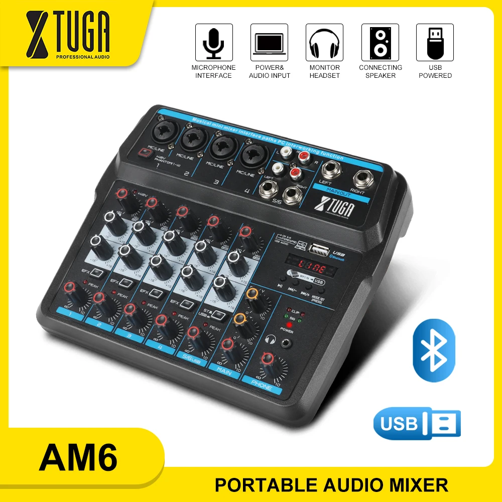 XTUGA 2020 новый 6 канальный мини микшерный пульт аудио с Bluetooth USB 48В Мощность для живые