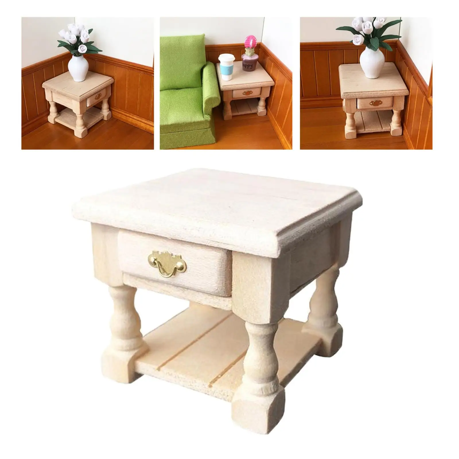 

Wooden 1/12 Scale Dolls House Mini End Table Life Scene Fairy Landscape