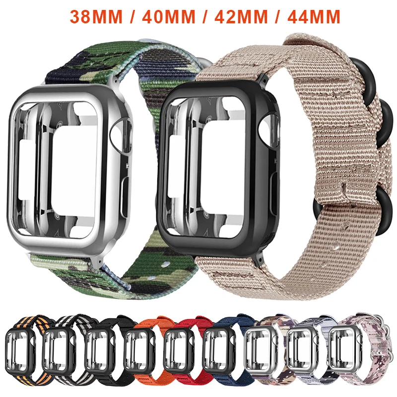 Нейлоновый спортивный ремешок + чехол для apple watch 5 4 3 2 1 серия 42 мм 44 Iwatch 38 40