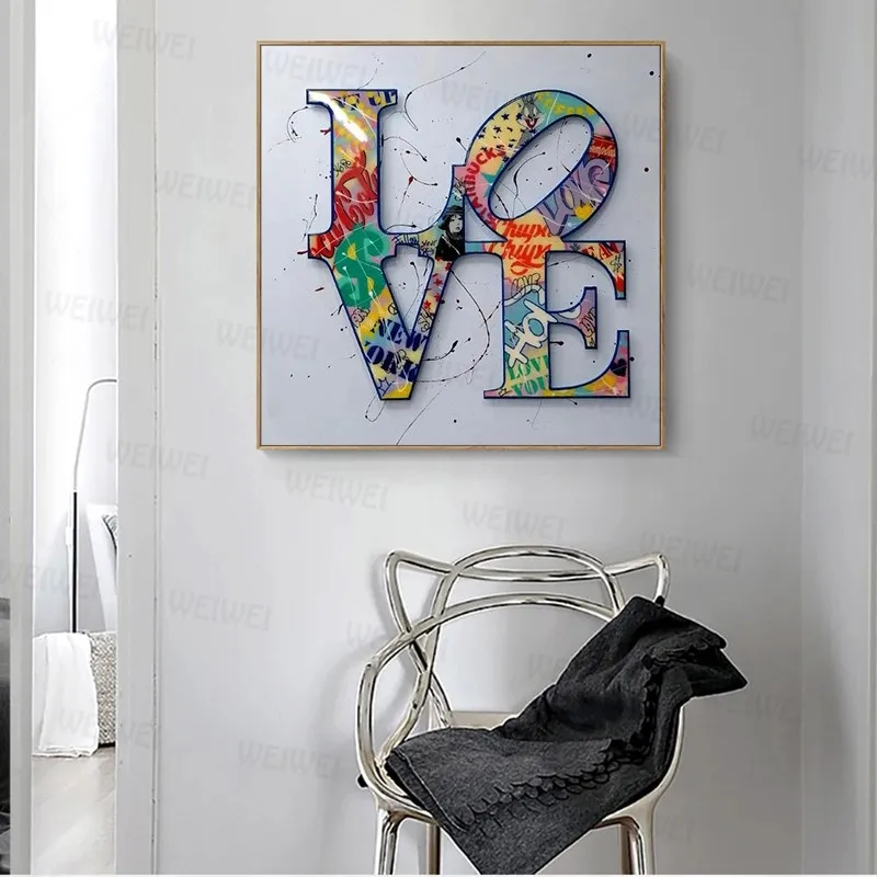 

Modern Abstract Graffiti Love Wordart Canvas Painting Watercolour Poster and Prints Wall Art Pictures for Living Room Decoration