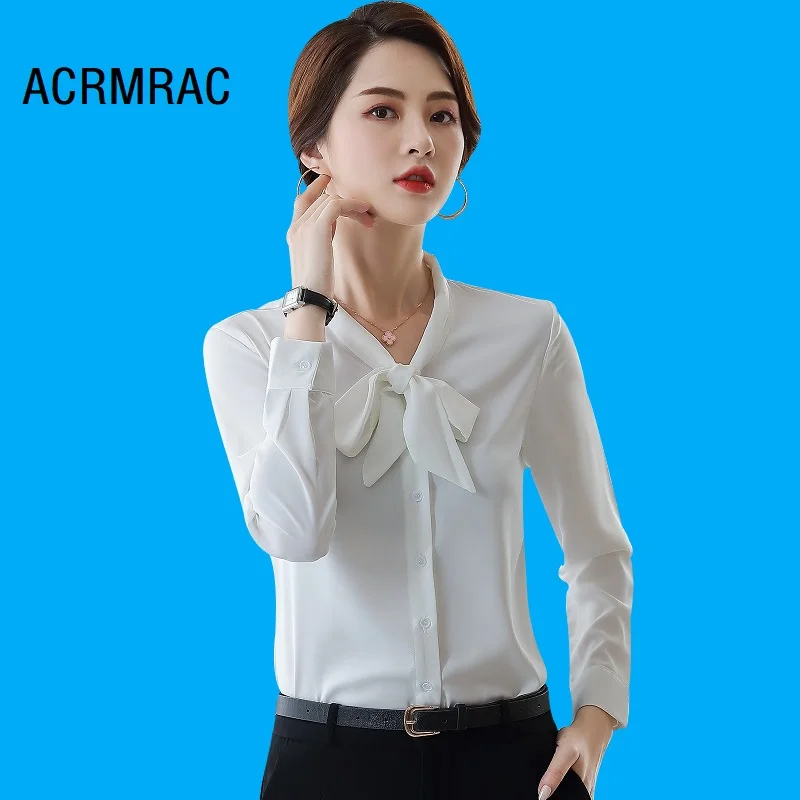 Women shirt Slim autumn Long sleeve Solid color OL Formal Blouses & Shirts Woman Q6132