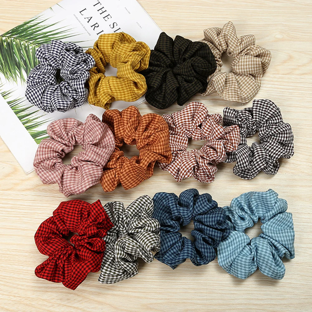 

1PC Vintage Scrunchie Stretch Headband Dot Plaid Scrunchies Women Elastic Hair Bands Girls Hair Ties Striped Hair Accessories