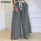 Летние длинные брюки VONDA, повседневные свободные брюки с высокой талией и широкими штанинами, длинные брюки палаццо, офисные брюки Hosen женская одежда