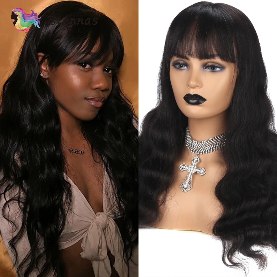 

Human Hair Wigs With Bangs Body Wave Human Hair Wig With Bangs Brazilian Remy Human Hair None Lace Front Wigs With Bangs