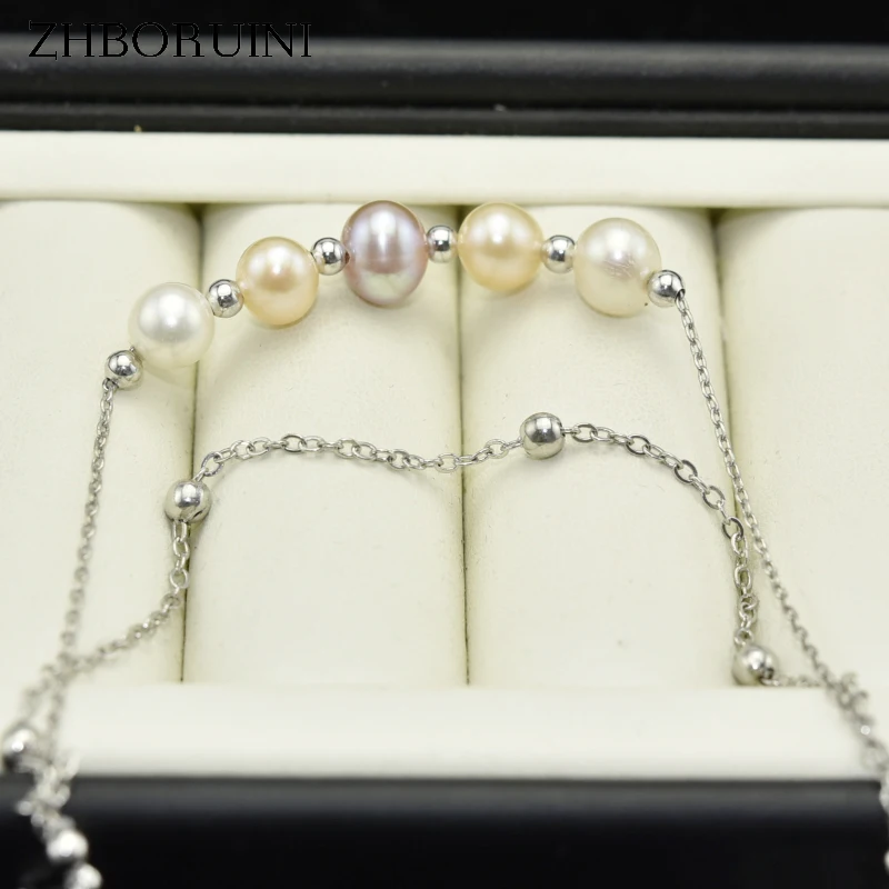 

ZHBORUINI 2020 New Simple Female Charm Bracelet Real Natural Pearl Tassels Bracelet 925 Sterling Silver Pearl Jewelry Beads Gift