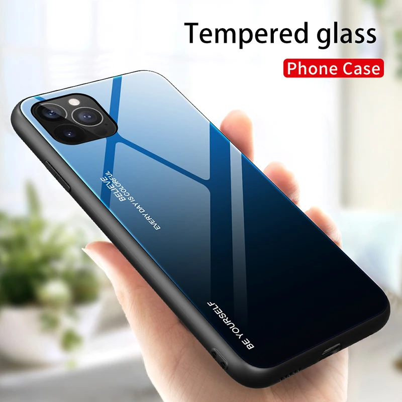 

Gradient Color Tempered Glass Back Phone Case For iPhone 12 Pro Max 11 XR XS X 7 8 Plus 6 6S SE 2020 Anti-Scratch Case Cover