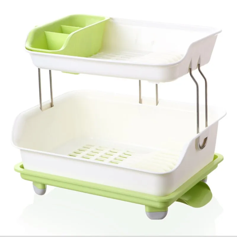 Двухуровневая кухонная полка толстая Пластиковая Полка для слива посуды миски и