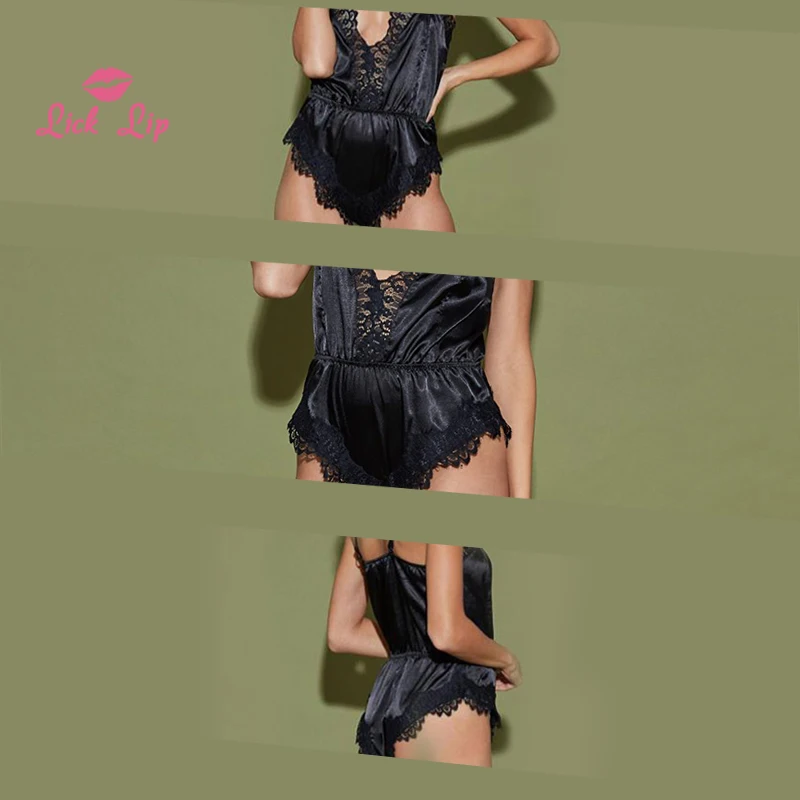 Пижама женская атласная на бретельках с кружевной вставкой и поясом |