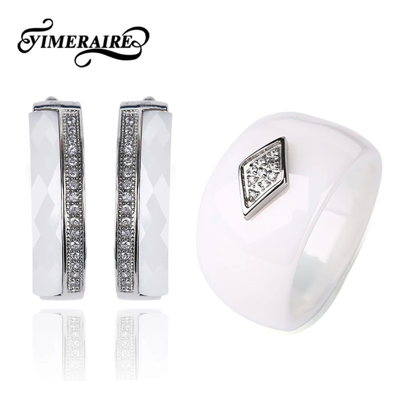 2018 элегантный из белой керамики ювелирные изделия ромб кристалл большие кольца