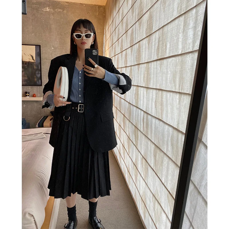 Женская длинная Плиссированная юбка повседневная винтажная черная миди с