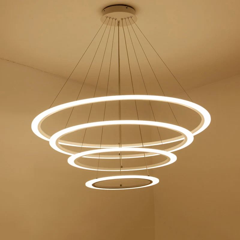 

Modern LED Chandeliers Light For Dining Living Room Rings Luxury Lustre Hours White Black Suspension Lamp With Remote Control