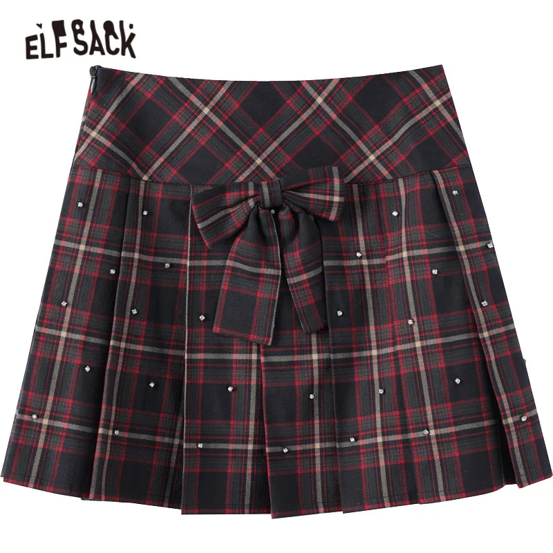 

ELFSACK Plaid British High Waist Bows Front Mini Skirt Women,2021 Winter ELF Vintage Sexy Ladies Daily Preppy Bottom