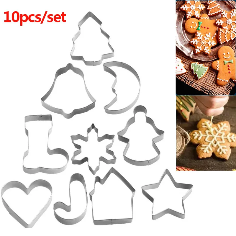 

10Pcs Christmas Cookie Cutter Gingerbread Xmas Tree Mold Christmas Cake Decoration Tool Navidad Gift DIY Baking Biscuit Mould