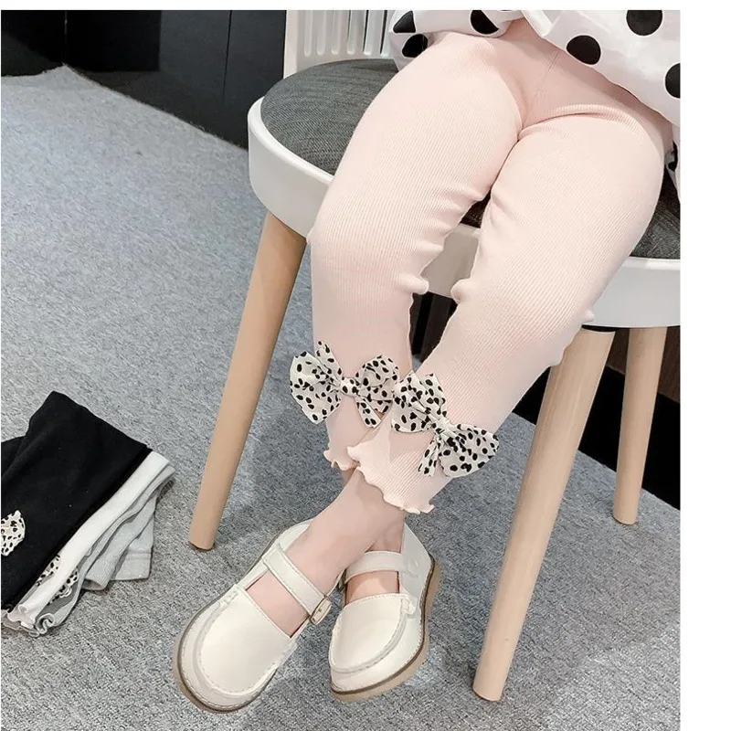 

MIEMBRO 2021 New Spring Autumn Girls Leggings Girl Children Thin Pure Cotton Single Soild Kids Pants Trousers With Bow Skinny