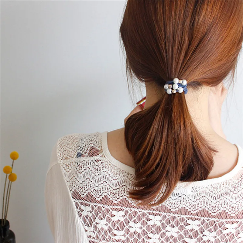 2019 модная многослойная жемчужная резинка для волос однотонная эластичная