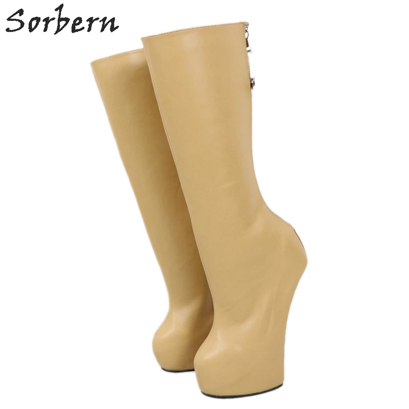 Sorbern верблюжьи искусственные ботинки Heelless красная молния сзади пользовательские