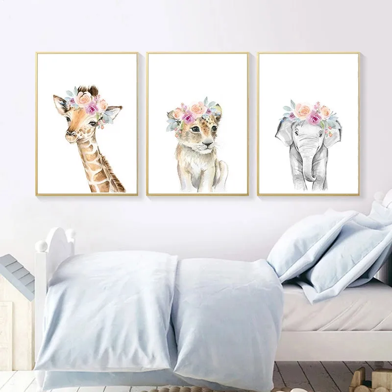 

Floral Safari Animal Lion Elephant Canvas Painting Poster Print Wall Art Pictures Nordic Kids Baby Nursery Bedroom Decoration