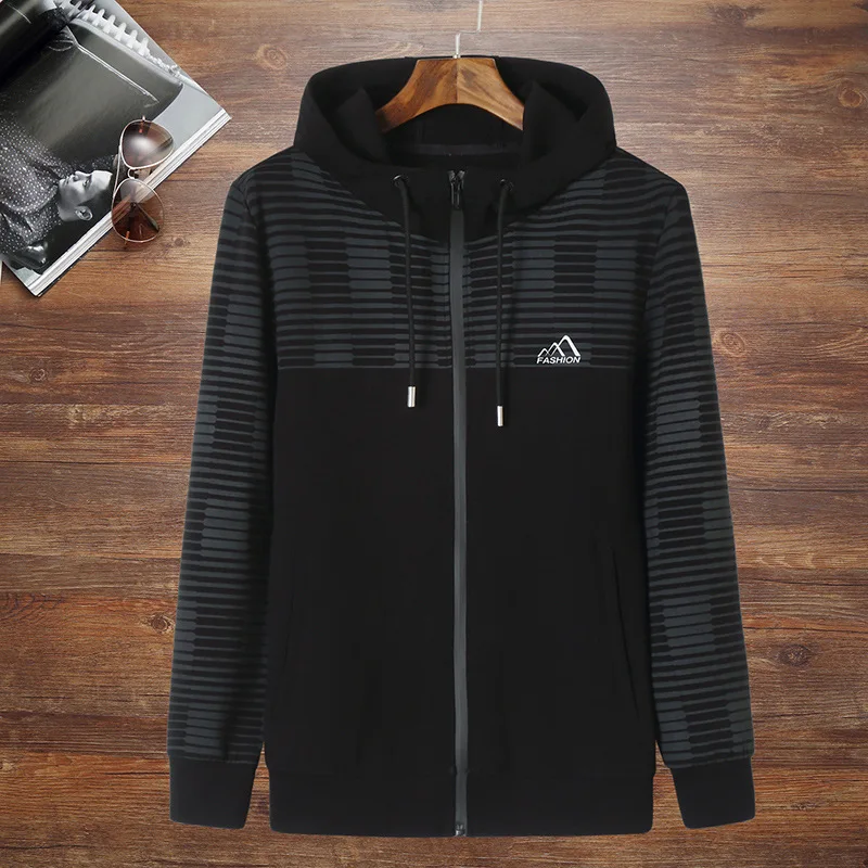 

Autumn new men's fattening plus size fashion casual hooded jacket men's fat color matching knitted cardigan sweater