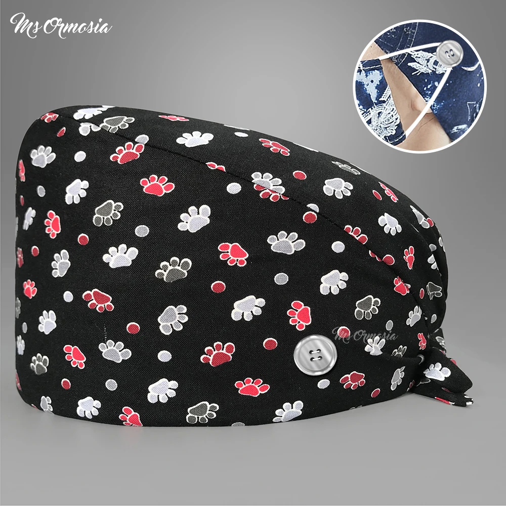 

Print Nurse Hats for Women Adjustable Surgical Cap with Buttons Sweat-Absorbent Towel Beauty Salon Pharmacy Lab Pet Doctor Caps
