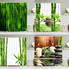 Бамбуковая занавеска для душа с зелеными растениями, занавеска для ванной комнаты, водонепроницаемая занавеска из полиэстера с 3D рисунком деревьев 180*200 см, экран для ванны с крючками