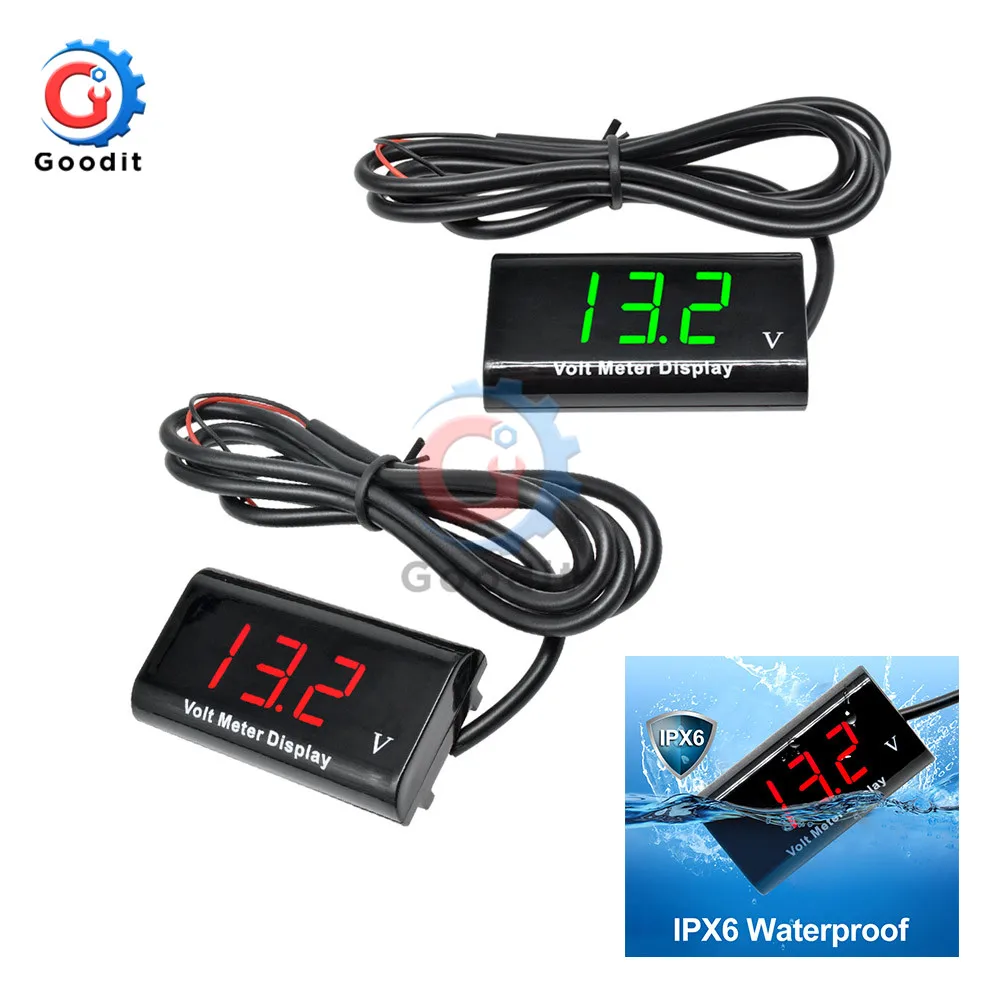 Цифровой светодиодный мини вольтметр IPX6 водонепроницаемый 0 56 дюйма постоянный
