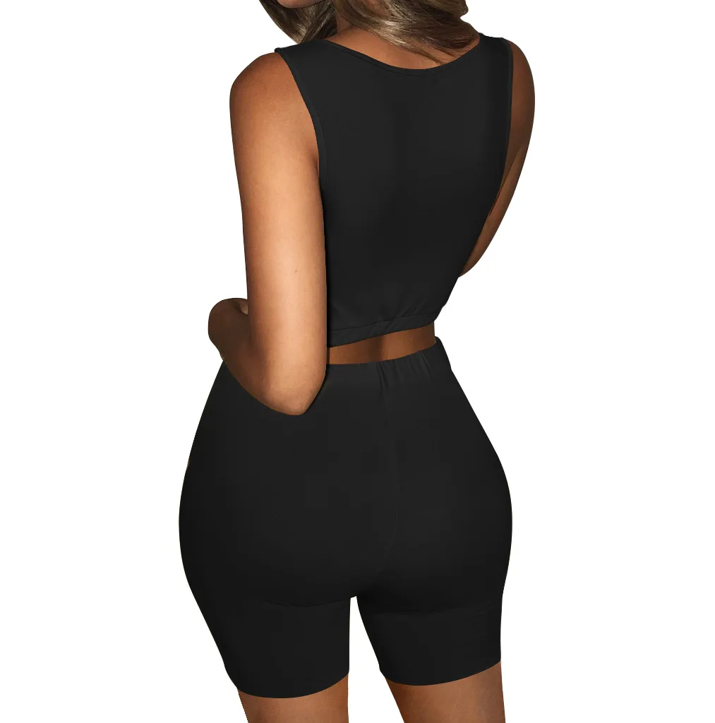 

2021 express summer new sexy solid color suit European and American high waist sleeveless slim fit two-piece set women