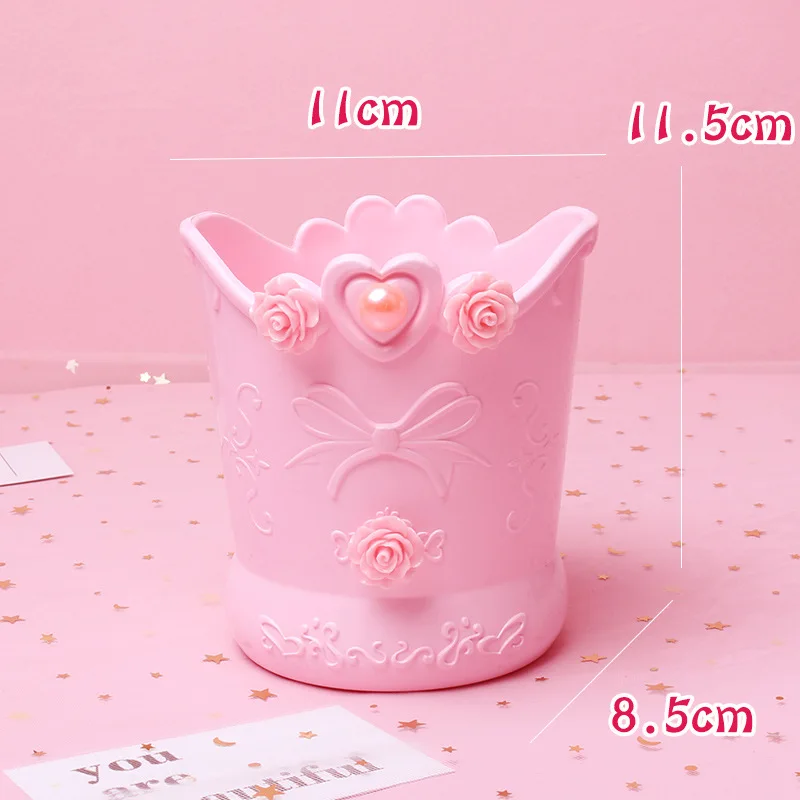 2 Pink Carve Cosmetic Brush Storage Box Holder Makeup Skin Care Rack Mobile Phone Stationery Organizer Container Pencil Bucket Bin - Цвет: 2