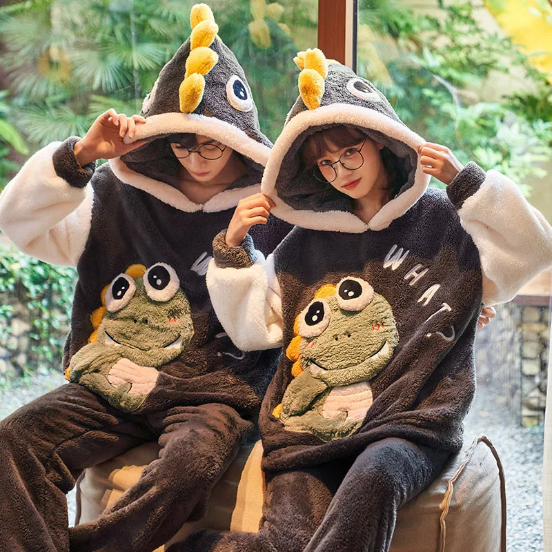 

Couple Pajamas Autumn and Winter Coral Velvet Pajamas Women's Thickened Plush Winter Flannel Home Clothes Men's Suit