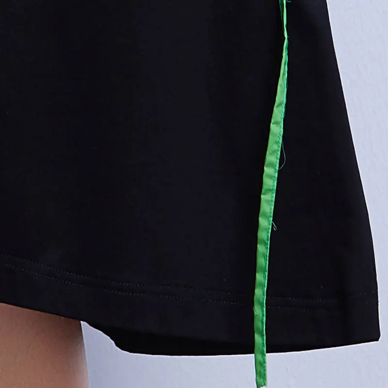 

IEQJ Women Big Size Black Dot Midi Dress New Round Neck Short Sleeve Casual Loose Fit Fashion Tide Spring Summer 2021 3D0174