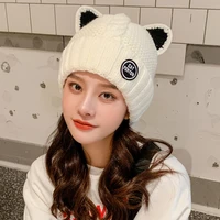 hat woman autumn winter warm korean cute cat ears knitted hat japanese cashmere thick wool hat bob cap ear protectors