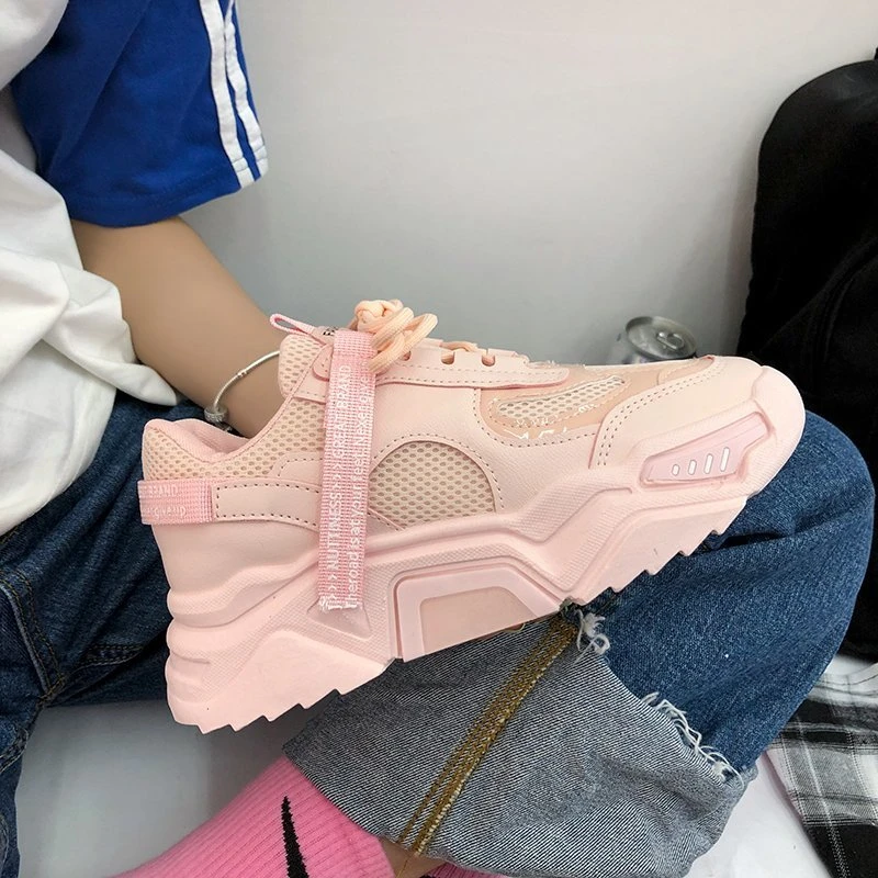 Женские кроссовки на массивной вулканизированной подошве корейские шнуровке с