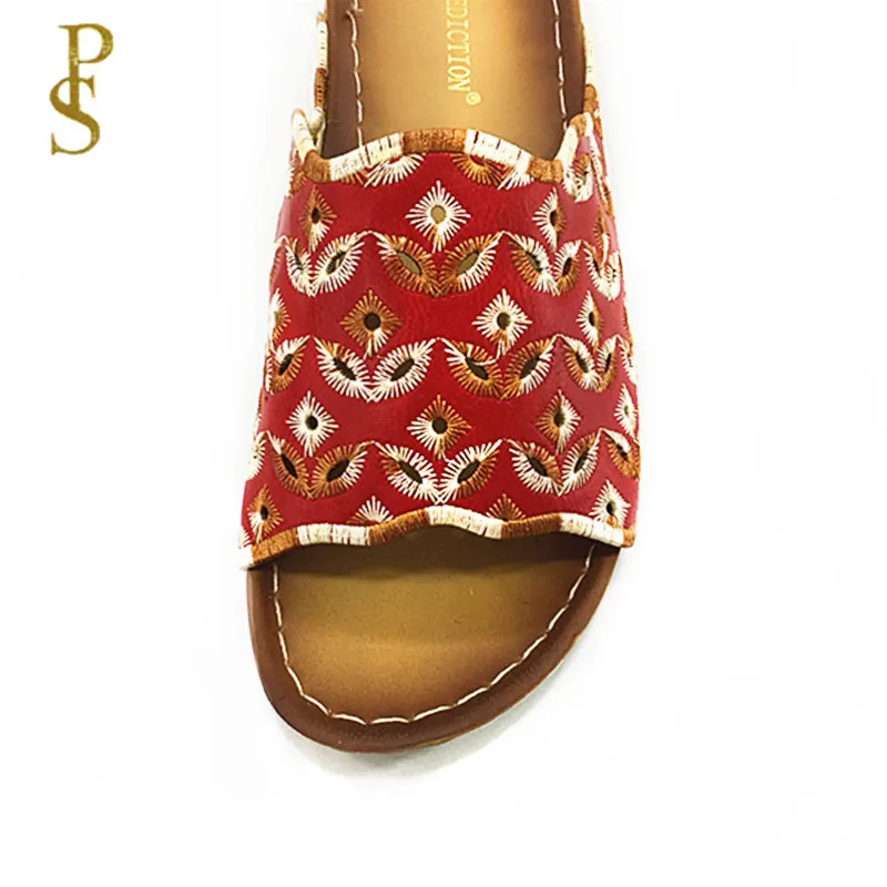 Летние туфли на плоской подошве тапочки с вышивкой ПУ подошва удобные женские