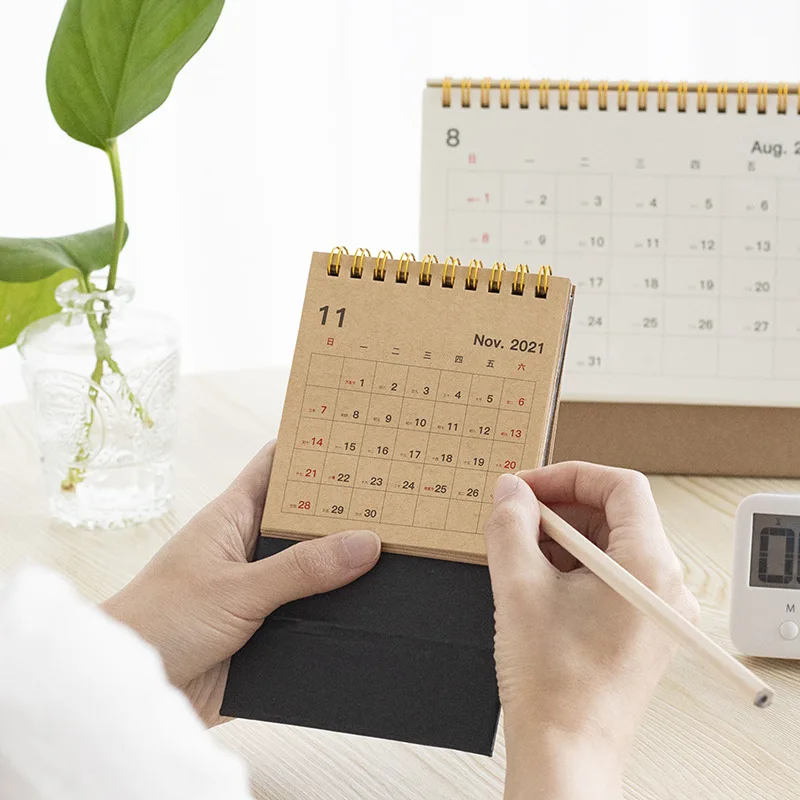 

2022 Simplicity Mini Calendar High-quality Bronzing Annual Calendar Note Memos Tearable Desk Calendars Time Management Planner