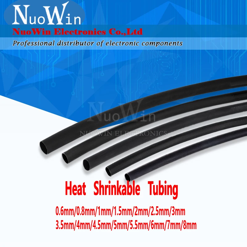 1 Meter/lot 2:1 Black 0.6mm 0.8mm 1mm 1.5mm 2mm 2.5mm 3mm 3.5mm 4mm 4.5mm Heat Shrink Heatshrink Tubing Tube Sleeving Wrap Wire |