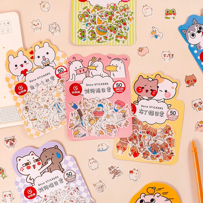 

50 Pcs/Lot Cartoon Animal Frog Paper Sticker Kids Decorative Diary Scrapbooking Planner Stickers Aesthetic Kawaii Stationery