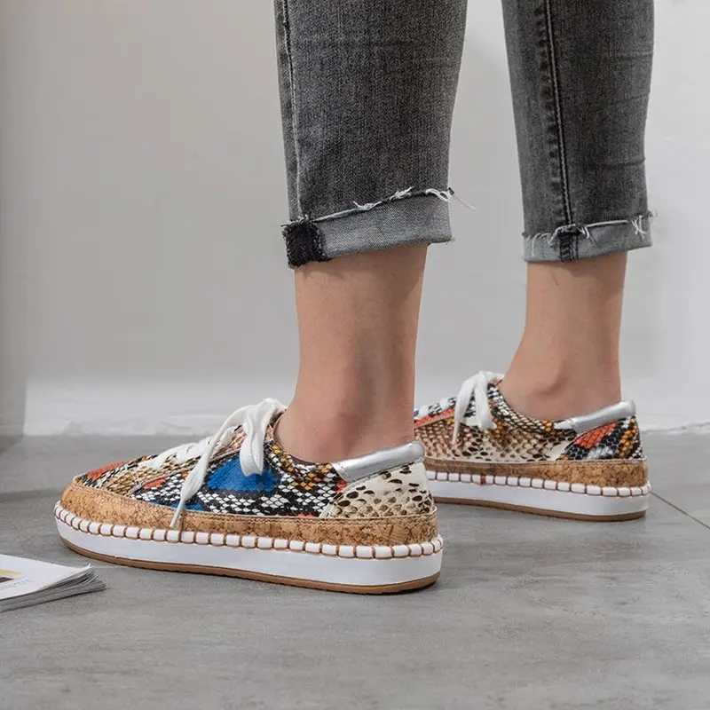 

Spring Fashion Ophiolite Printing Women's Shoes Platform Thick Heel Shoe Woman Genuine Leather Flats Ladies Loafers