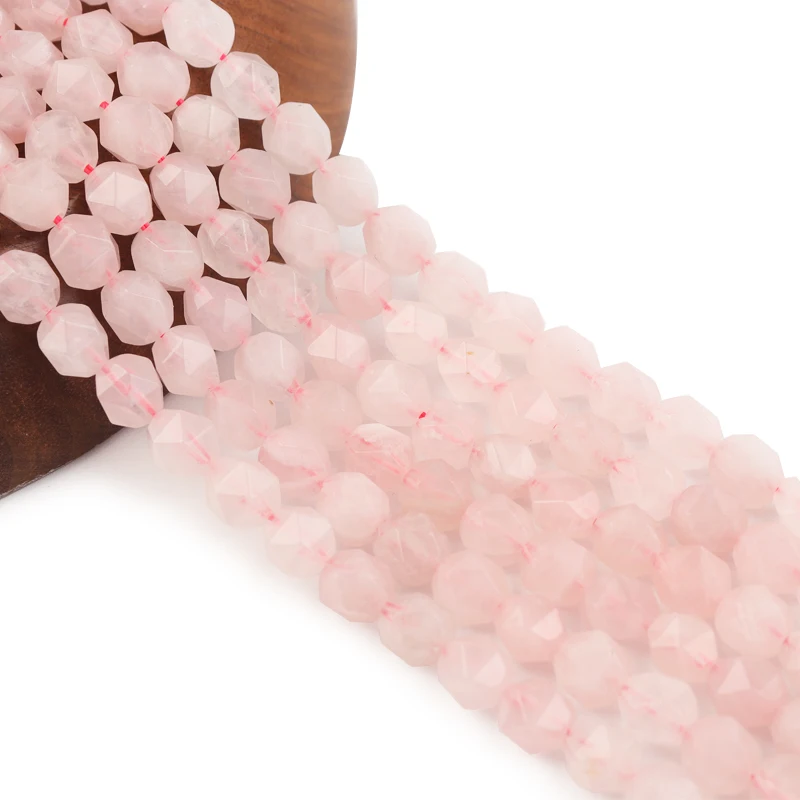 

6/8/10mm Faceted Natural Rose Quartz Stone Beads Rhombic Surface Loose Mookiate Section Stone Beads For DIY Jewelry Making 15''