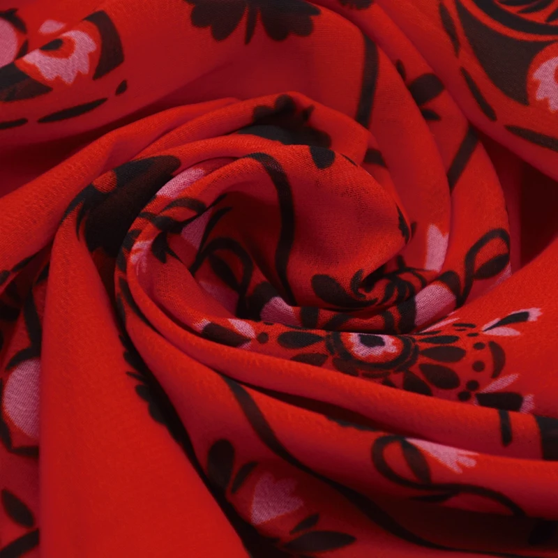 

Summer Retro Printed Red Long Dress Fashion Ruffled Elegant Dress Women's Boho Style M Size