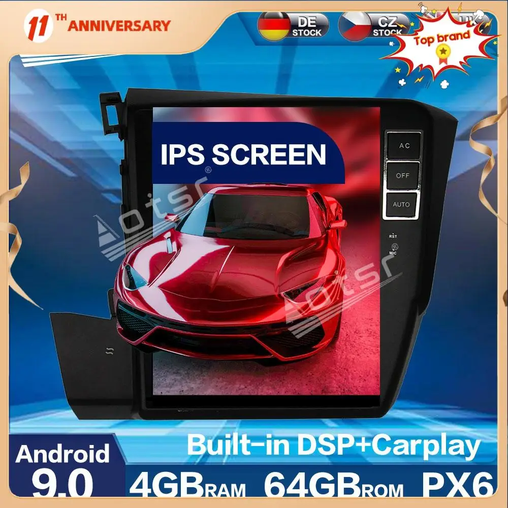 

128G Vertical screen Tesla Style Android Car Radio Multimedia Player For Honda Civic 2012 - 2015 Auto GPS Navigation Headunit