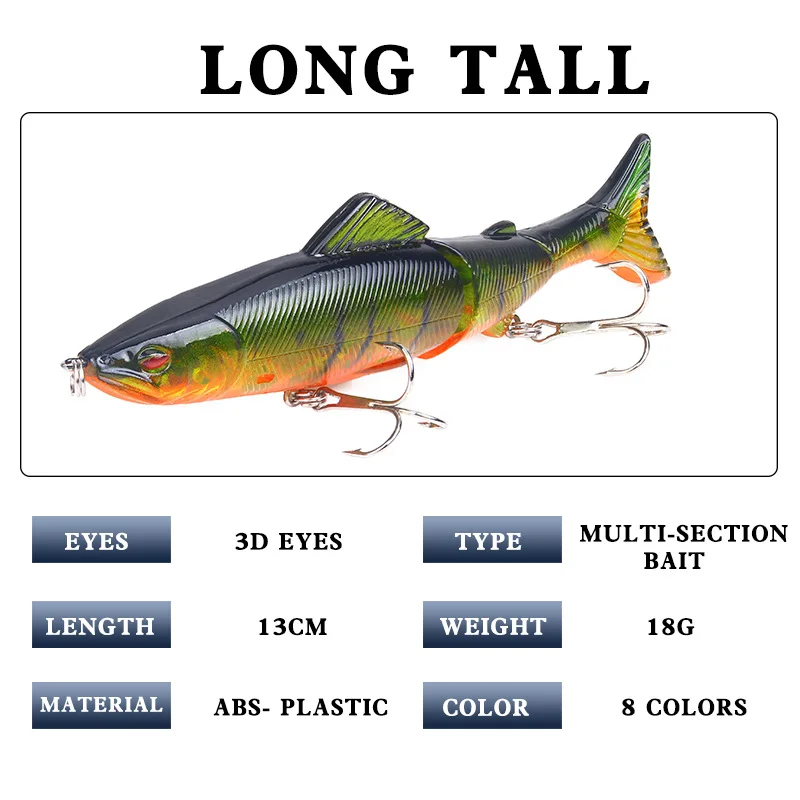 

Luya Bait Color Multi-Three Section Fishing Bait 18g/13cm Plastic Bionic Fishing Bait Fishing Hook Factory Wholesale