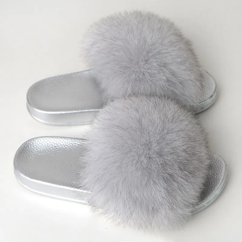 Меховые тапочки Женские пушистые шлепанцы с лисой Пушистые Домашняя Летняя