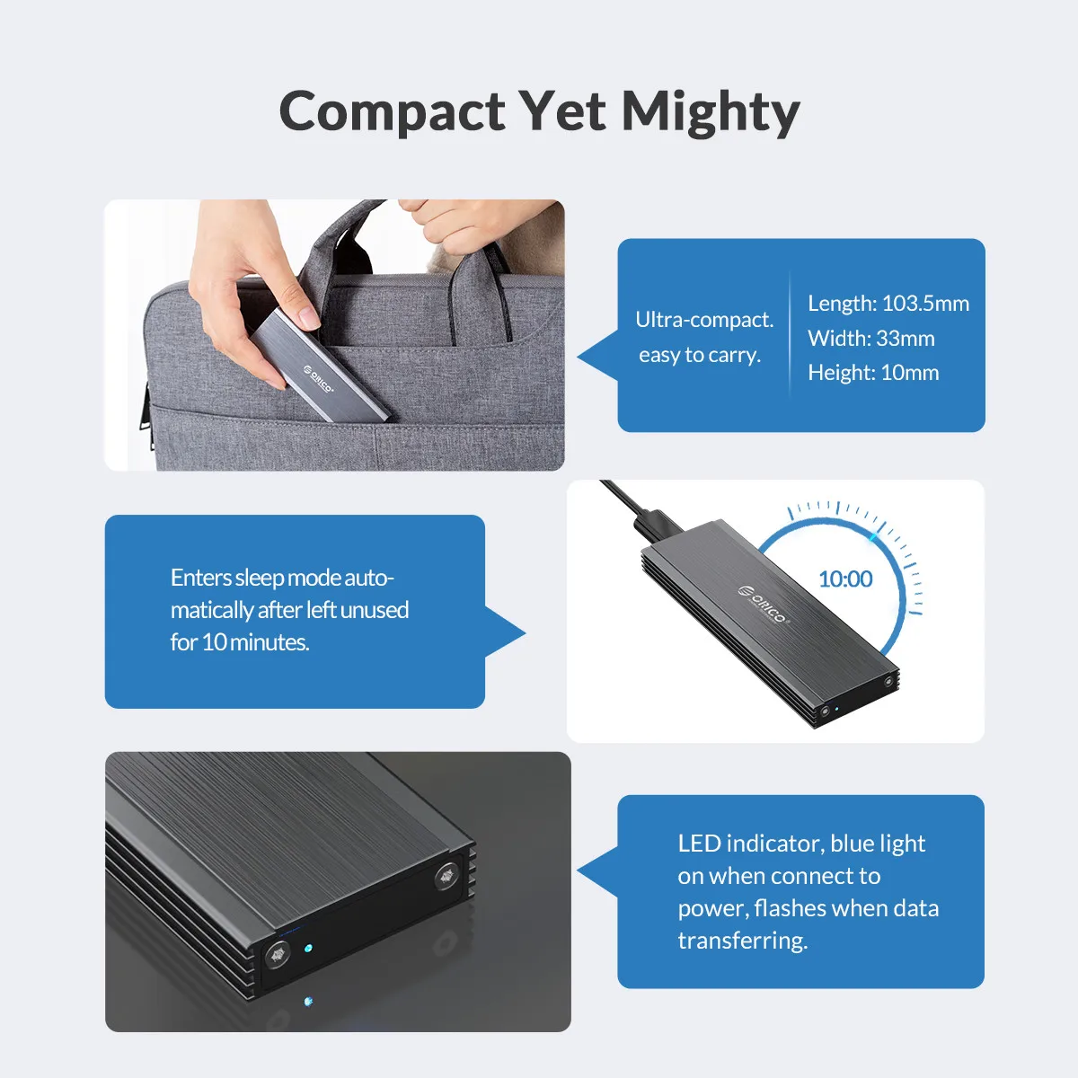Чехол ORICO Nvme NGFF M.2 SSD 10 Гбит/с USB C жесткий диск корпус с кабелем type-C поддержка UASP отделка Поддержка Функция Smart Sleep