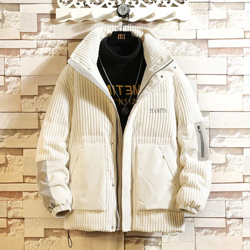 Down Jacket Men's Fashion Brand Trend Handsome Men's Cotton Clothes New Winter Fleece-Lined Thick Corduroy Coat