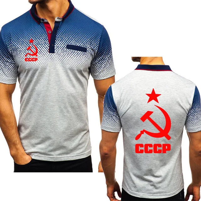 Мужская Летняя хлопковая рубашка CCCP уникальная мужская с коротким рукавом и