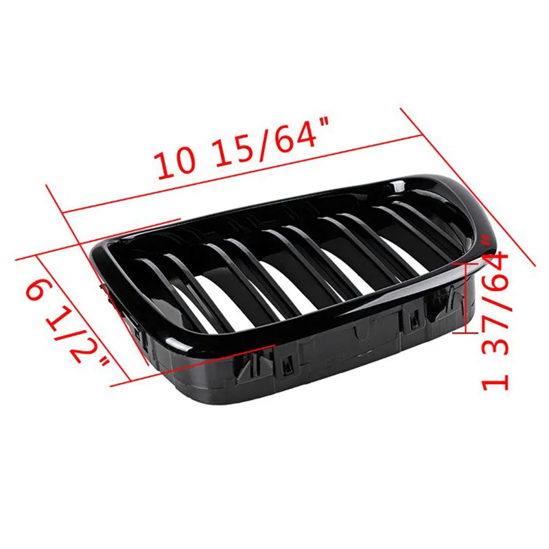 Glossy Black Front Hood Kidney Grille Grill ABS Dual Line Compatible for BMW E39 5-Series 525 528 1995-2004 Bumper | Автомобили и