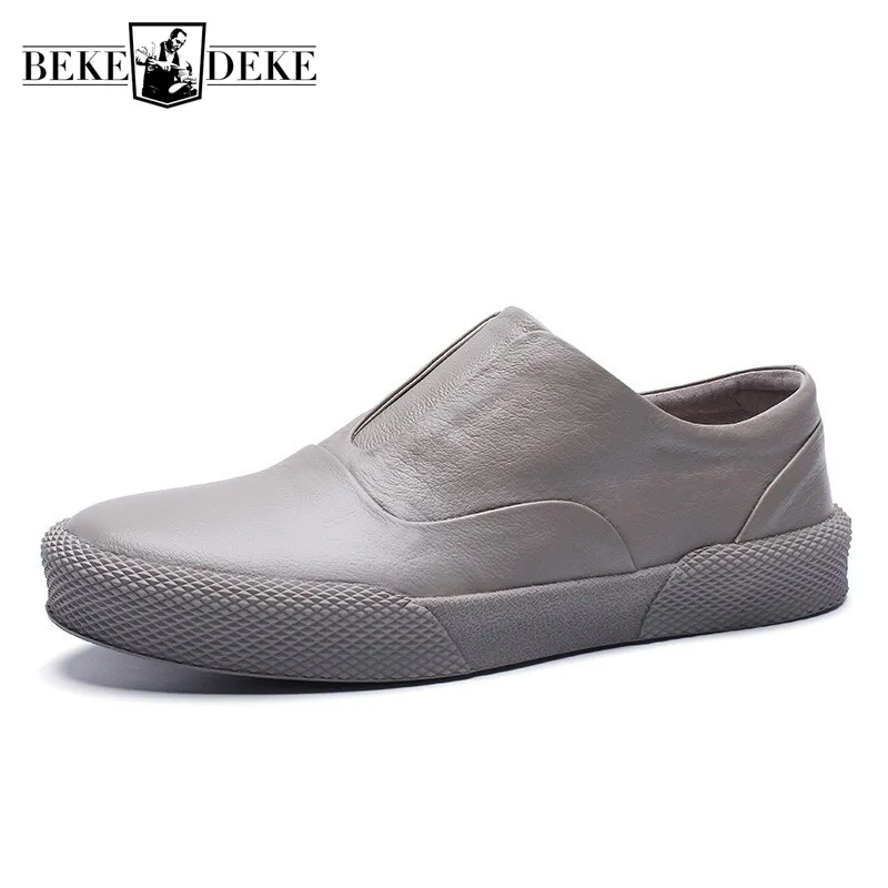 

100% Genuine Leather Loafers Men Spring Breathable Platform Sneakers Street Round Toe Luxury Trainers Black Mocassin Homme