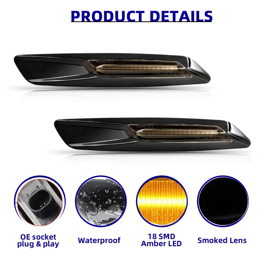 2pc Dynamic Amber 12V LED Side Marker Lights Turn Signal Lamp For BMW 1 3 5 Series F30 E90 E91 E92 E93 E46 E60 E61 BMW F10 Style