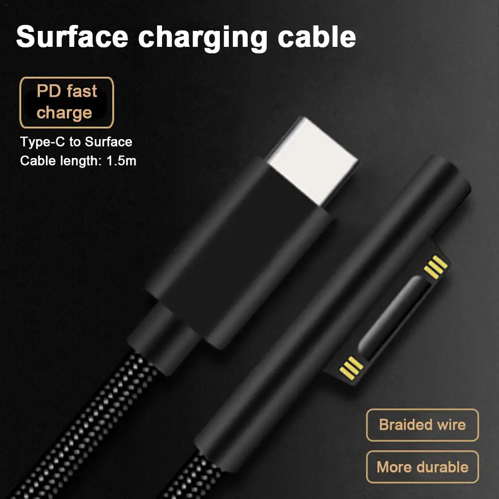 

1.5m Portable Data Cable PD To TYPE C Fast Charging Cable Compact Black USB Cable For Surface Pro Or Laptop Computer Accessories